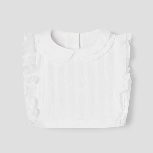 Popelin White Short Top With Double Baby Collar ||13.1