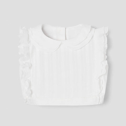 Popelin White Short Top With Double Baby Collar ||13.1