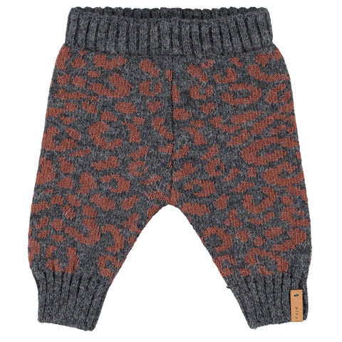 Piupiuchick Knitted Baby Leggings | Dark Grey W/ Camel Animal Print