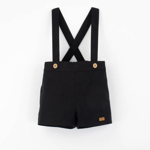 Popelin Black Linen Shorts With Straps ||11.6