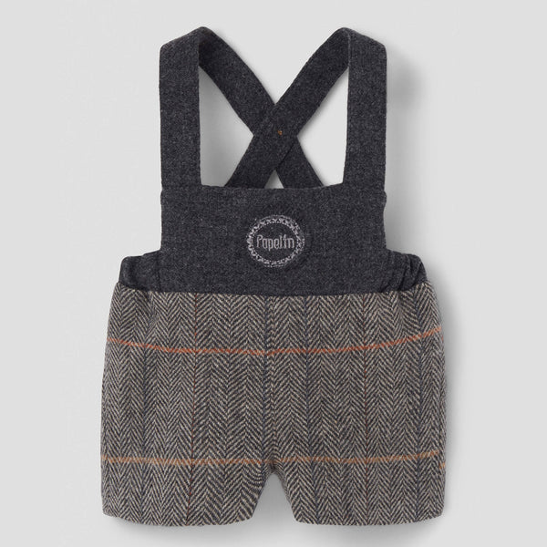 Popelin short romper grey herringbone woollen with embroidery appliqué || 8.3
