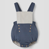 Popelin Slate Blue Linen Dungarees With Straps ||7.3