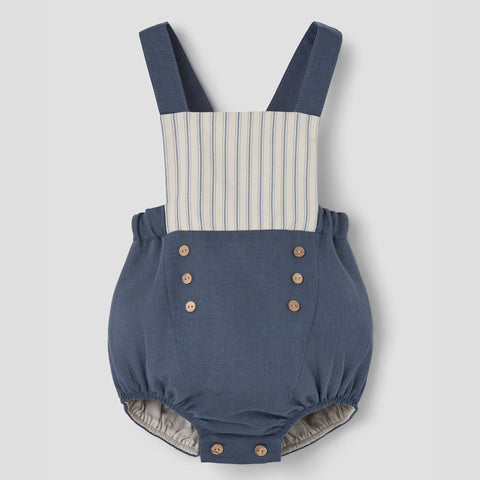 Popelin Slate Blue Linen Dungarees With Straps ||7.3