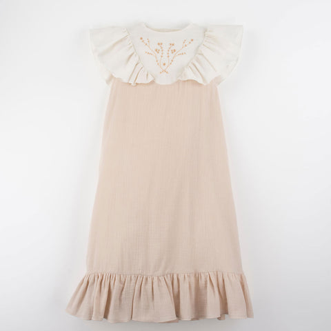 Popelin Dusty Pink Midi Dress With Embroidered Yoke ||40.6