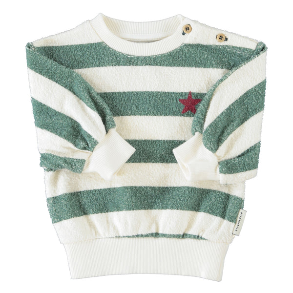Piupiuchick Sweatshirt | Ecru & Green Stripes W/ "Piupiuchick" Print