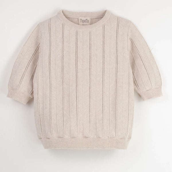 Popelin Beige Openwork Knit Jersey