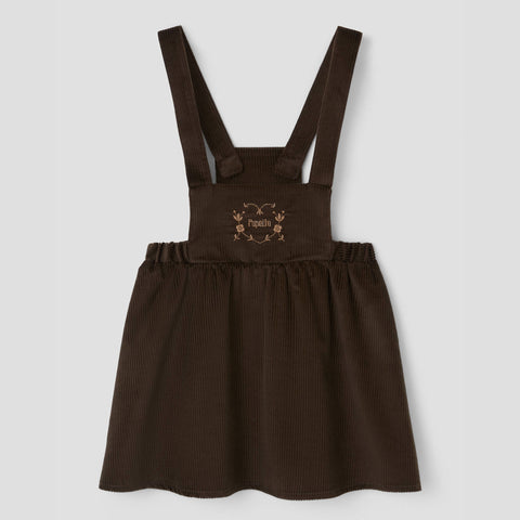 Popelin short dress brown corduroy with embroidered bib