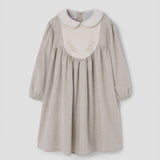 Popelin dress sand with embroidered yoke || 47.1