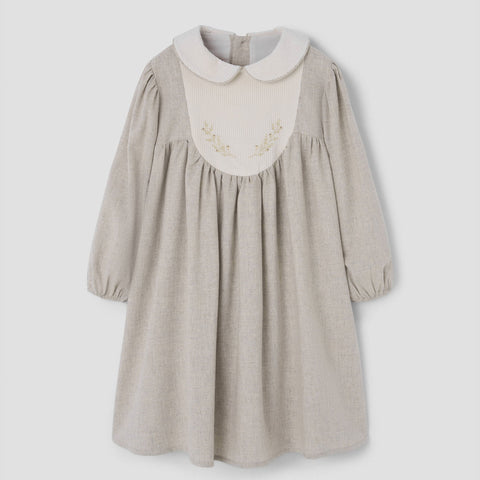 Popelin dress sand with embroidered yoke