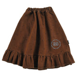 Loud Apparel Skirt Midi Below Knee, Elasticated Waist, Circle Loud Eyes Logo Print Choco, Polkadot