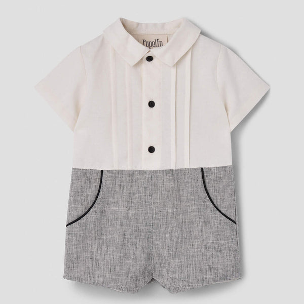 Popelin Black Fleck Two-Tone Jumpsuit With Shirt Collar ||8.2