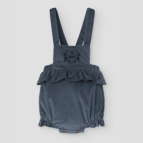 Popelin romper grey-blue corduroy with frill