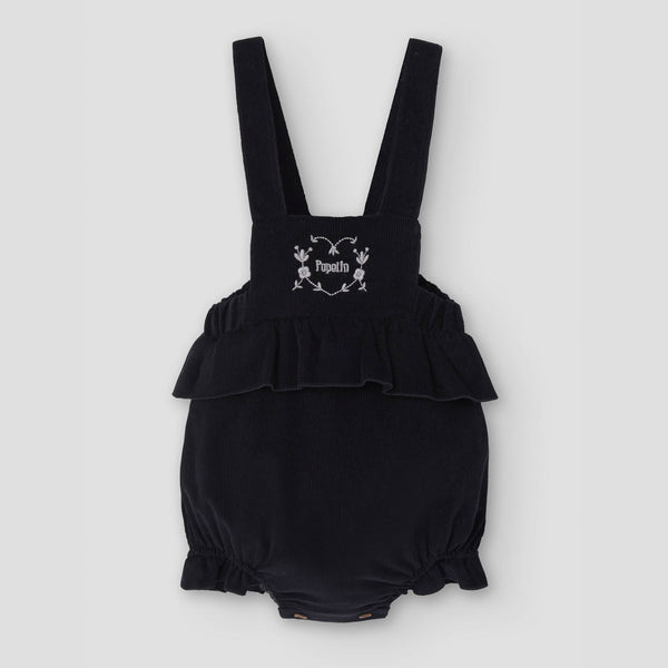 Popelin romper black corduroy with frill || 5.4