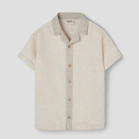 Popelin Sand Waffle Fabric Shirt With Lapel Collar ||21.3
