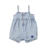 Piupiuchick Baby Short Dungarees | Washed Blue Denim