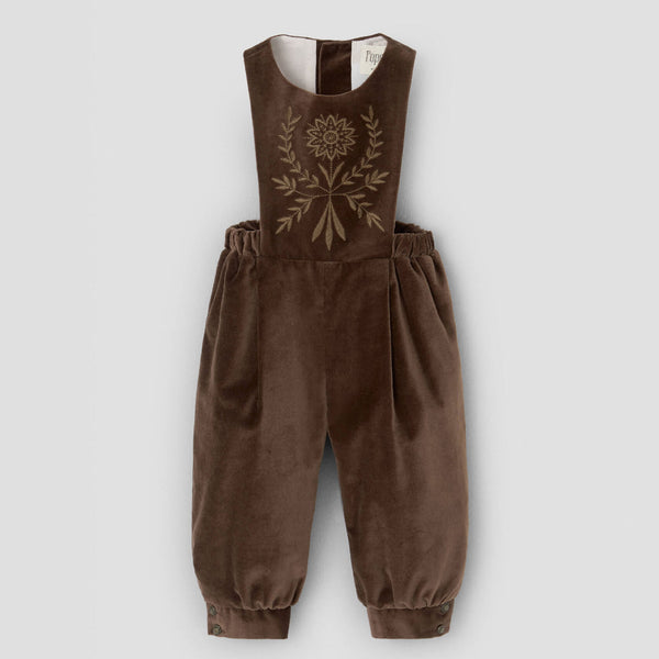 Popelin romper brown velvet with embroidered bib || 100.2