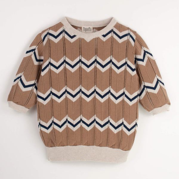 Popelin Brown Openwork Knit Jersey