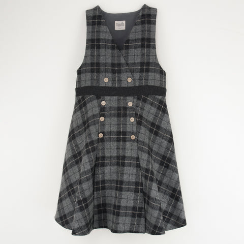 Popelin Grey Check Woollen Dress With Pleats