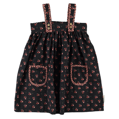 Piupiuchick Short Dress W/ Straps | Black W/ Flowers
