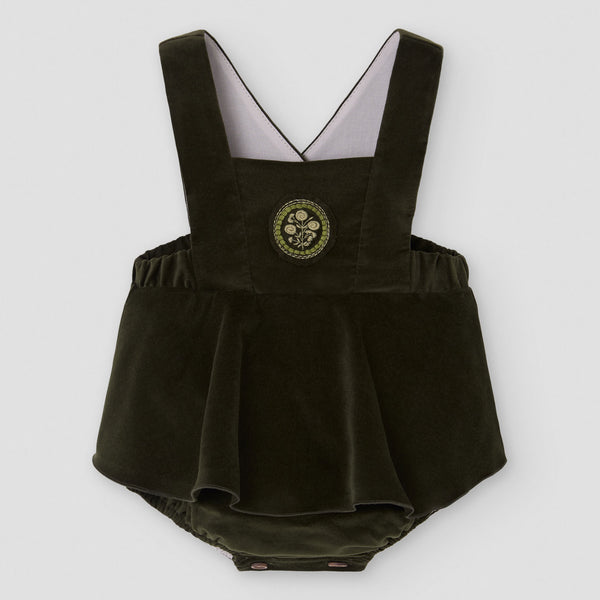Popelin romper moss green velvet with straps || 4.6