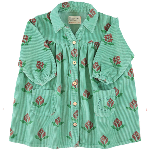 Piupiuchick Short Dress | Green W/ Big Flowers