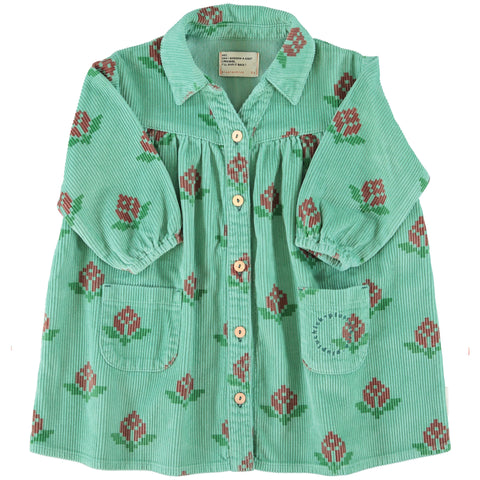 Piupiuchick Short Dress | Green W/ Big Flowers