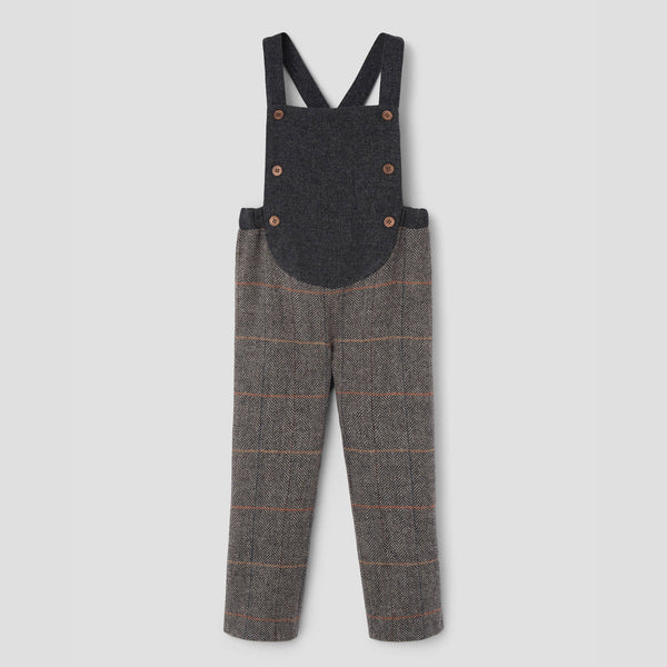 Popelin full length romper grey herringbone woollen with rounded yoke || 10.2
