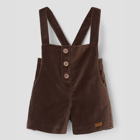Popelin romper brown velvet with crossover straps and pockets