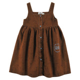 Loud Apparel Dress Straps Relaxed Fit, Buttoned Front, Circle Loud Eyes Logo Print Choco, Polkadot