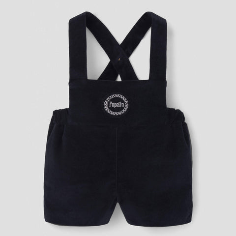 Popelin short romper black velvet with embroidery appliqué