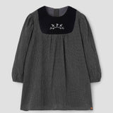 Popelin short dress black gingham with embroidered yoke || 40.4
