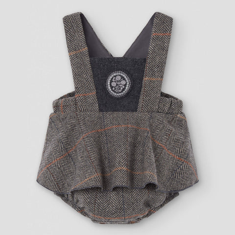 Popelin romper grey herringbone woollen with straps