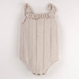 Popelin Beige Openwork Knit Romper Suit