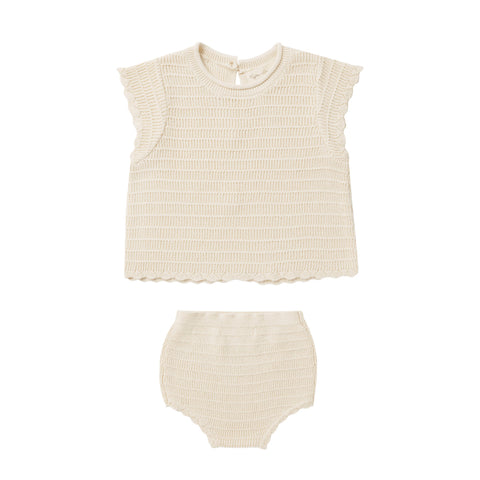 RYLEE & CRU SCALLOP KNIT BABY SET || NATURAL