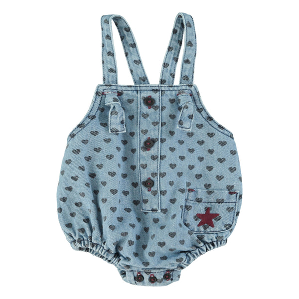 Piupiuchick Baby Romper Washed Blue Denim Black Hearts
