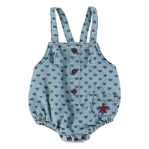 Piupiuchick Baby Romper Washed Blue Denim Black Hearts