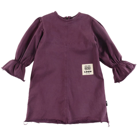 Loud Apparel Freedom Dress Puff Sleeve Grape Wine Stone Wash