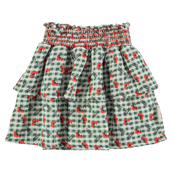 Piupiuchick Knee-Lenght Skirt | Green Checkered W/ Flowers