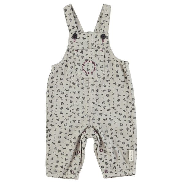 Piupiuchick Baby Dungarees Light Grey Black Flowers