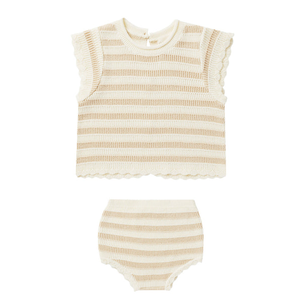 RYLEE & CRU SCALLOP KNIT BABY SET || SAND STRIPE