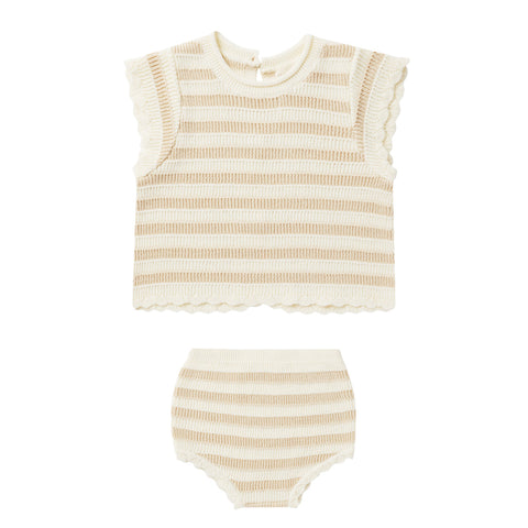 RYLEE & CRU SCALLOP KNIT BABY SET || SAND STRIPE