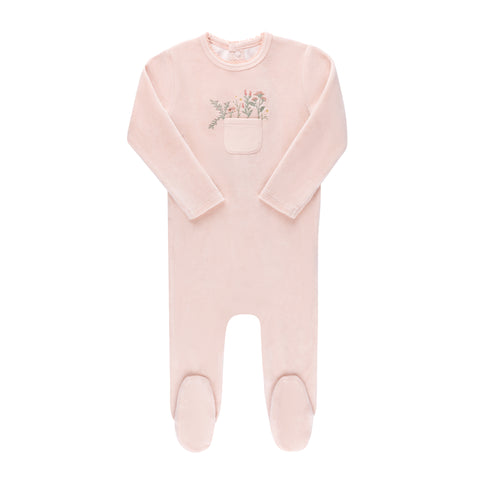 Ely’s & Co Velour Pocket Full of Flowers Collection - Pink - Footie