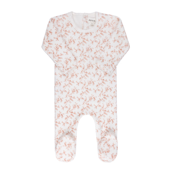 Ely’s & Co Velour Vine Pattern Collection - Pink on Ivory - Footie