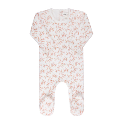 Ely’s & Co Velour Vine Pattern Collection - Pink on Ivory - Footie