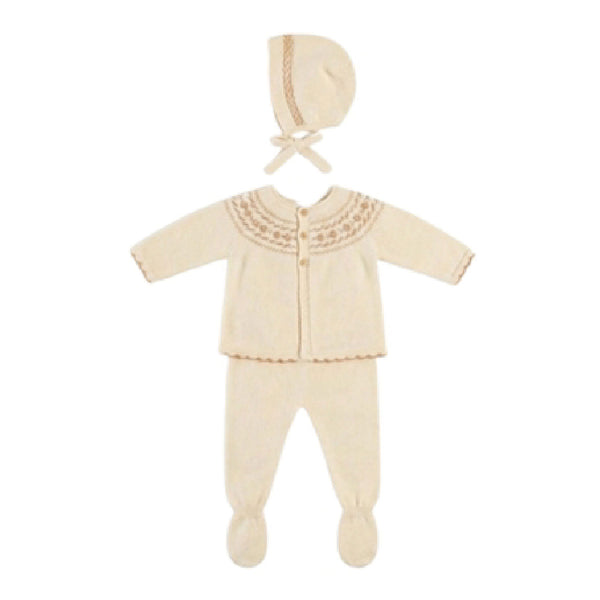 Coco Blanc Embroidered Knit Set (3 piece) Cream