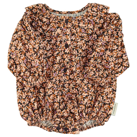 Piupiuchick Long Sleeve Romper Light Pink & Brown Flowers
