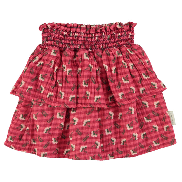 Piupiuchick Knee-Lenght Skirt | Pink Checkered W/ Flowers