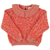 Piupiuchick Knitted Sweater W/ Collar | Pink W/ Animal Print