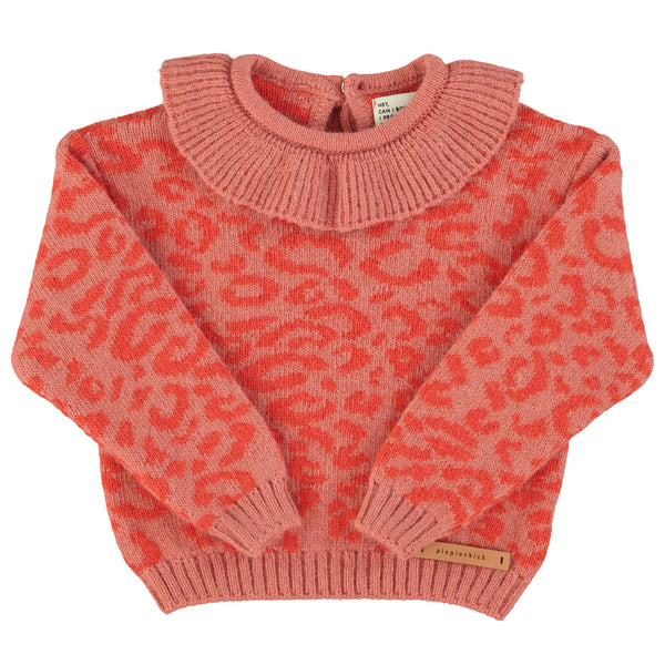 Piupiuchick Knitted Sweater W/ Collar | Pink W/ Animal Print