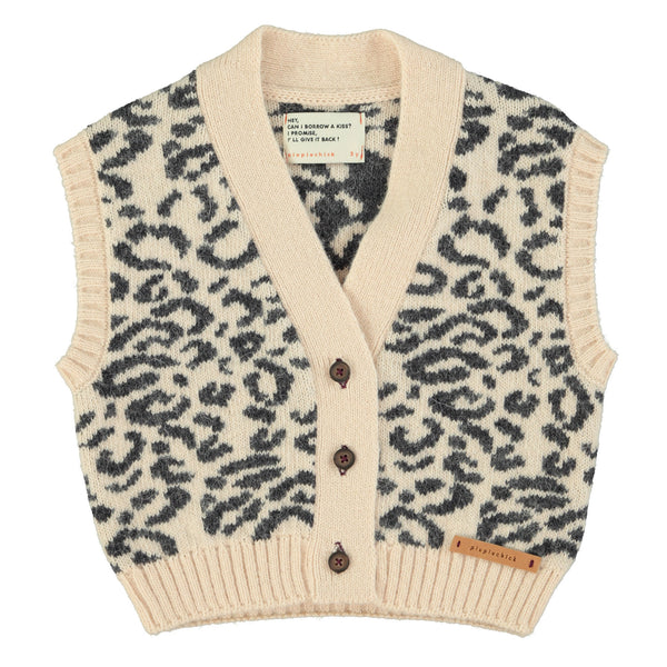 Piupiuchick Knitted Waistcoat | Light Pink W/ Black Animal Print